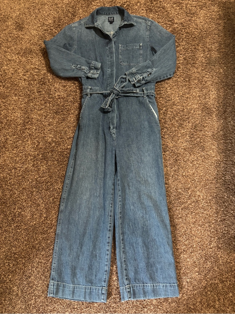 GAP Medium Blue Denim Jumpsuit with Waist Tie